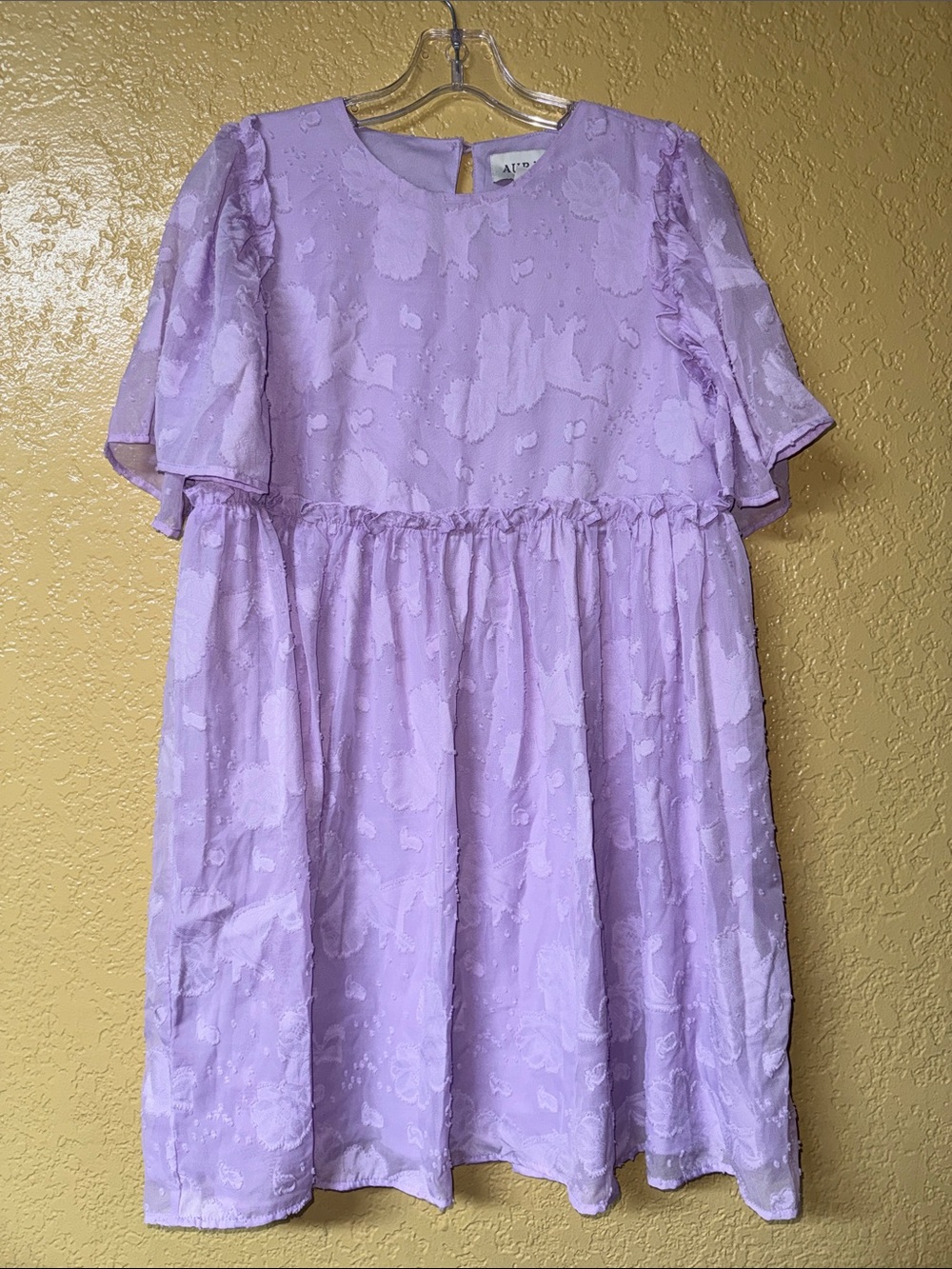 Aura Lilac Jacquard Flutter-Sleeve Kids Dress